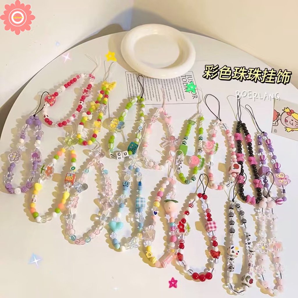 Korea Fashion Kelinci Lucu Beruang Ikatan Simpul Bunga Mutiara Imitasi Manik-Manik Ponsel Rantai Ponsel Lanyard Aksesoris Phone Charms