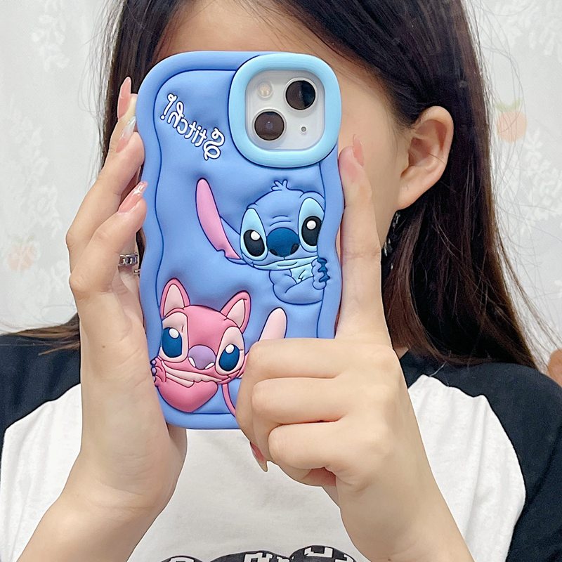 Stereoscopic Cute Couple Stitch Soft Case for IPhone 11 12 13 14 Pro Max TPU Phone CASE Pretty Girl's Fashion