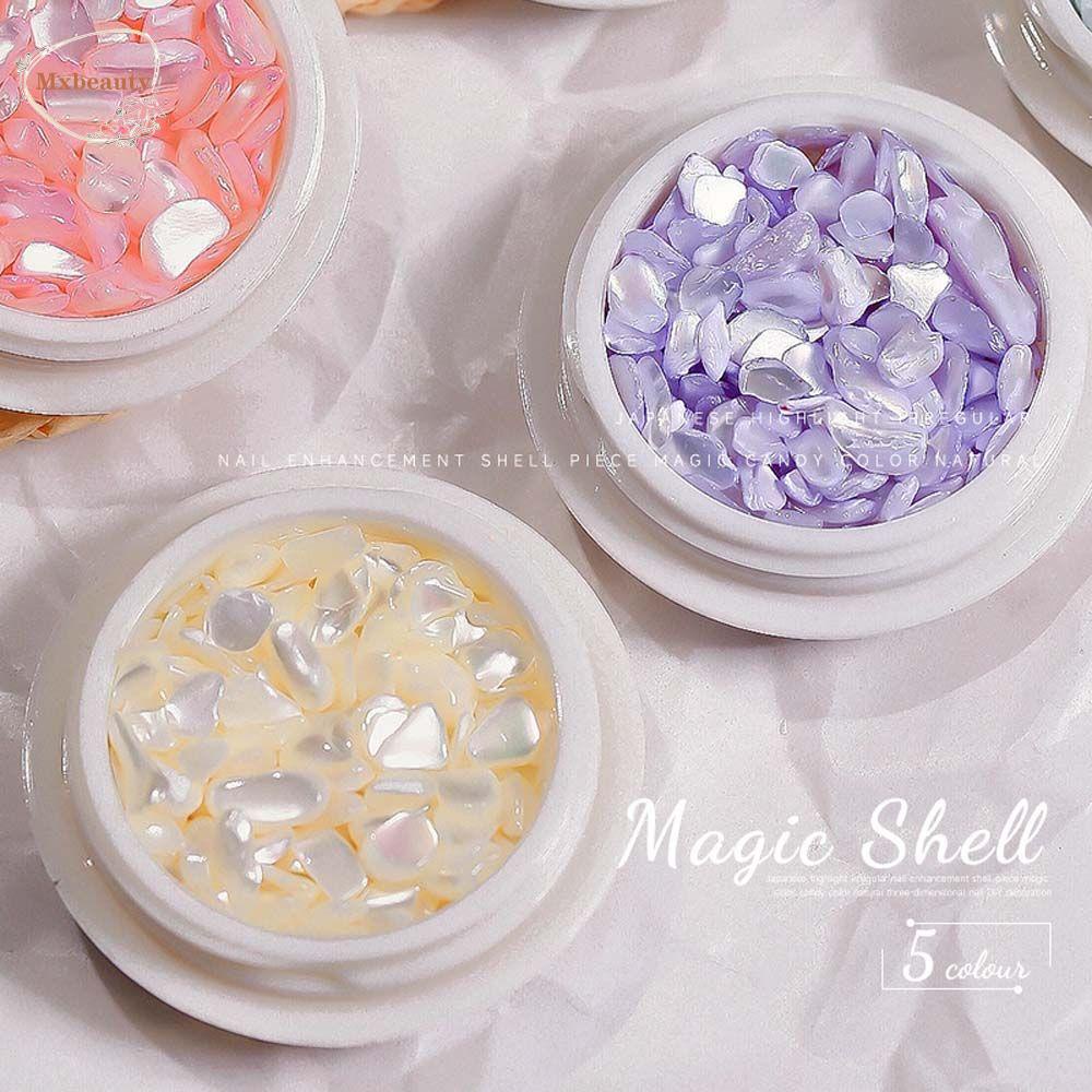 Mxbeauty 3D Nail Art Dekorasi DIY Tidak Teratur Mutiara Shell slice Ultra Tipis Kuku Payet Alami Laut Shell Nail Art Rhinestones