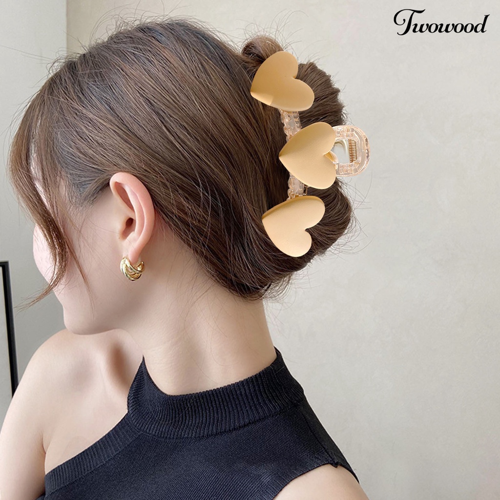 Twowood Women Hair Claw Heart Decor Desain Gigi Transparan Berongga Keluar Elastis Musim Semi Rambut Dekorasi Anti-slip Cakar Kuat Wanita Hair Gripper Alat Styling Rambut