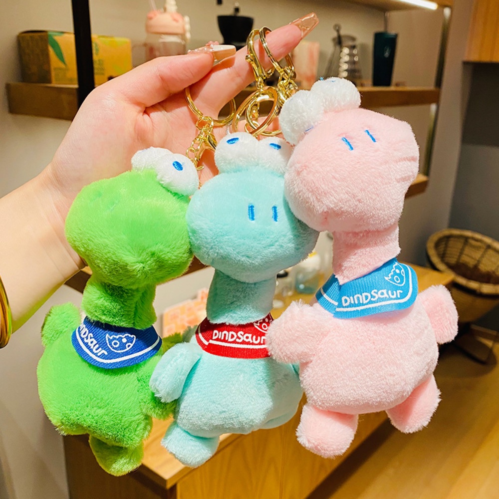 Boneka Dinosaurus Lucu Gantungan Kunci Mainan Mewah Gantungan Kunci Tas Anak Perempuan Liontin Hadiah Pacar 15cm