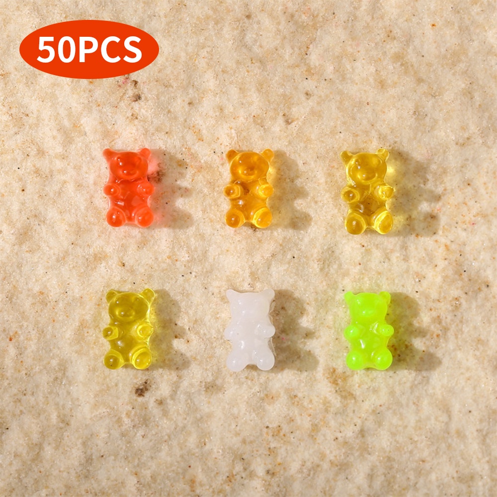 50pcs Cute Candy Colour Little Bear Aksesoris Kuku/ Patch Dekorasi Kuku Mini Resin 3D/ DIY Manicure Makeup Tools