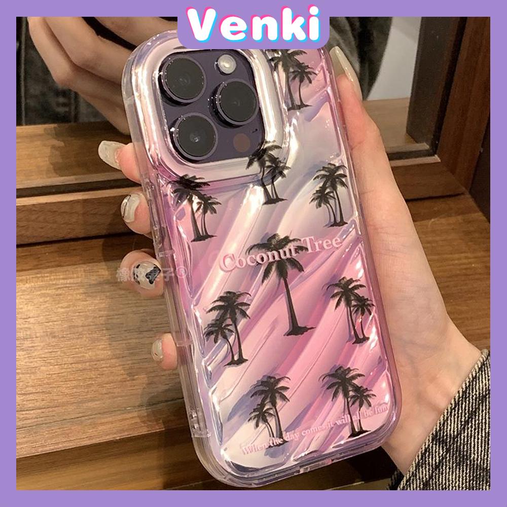 VENKI - Untuk iPhone 11 iPhone Case Laser Reflektif Bening Phone Case TPU Soft Shockproof Airbag Phone Case Romantis Pohon Kelapa Kompatibel dengan iPhone 14 13 Pro max 12 Pro Max XR