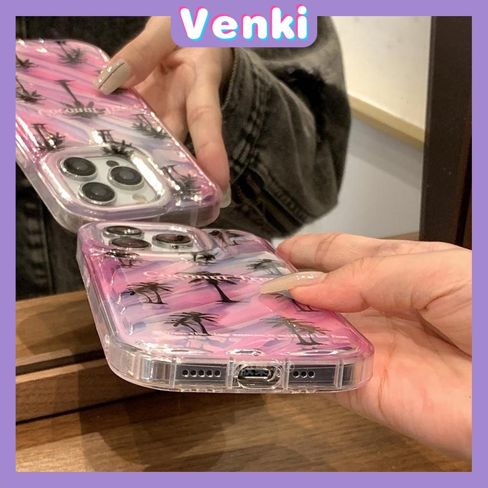 VENKI - Untuk iPhone 11 iPhone Case Laser Reflektif Bening Phone Case TPU Soft Shockproof Airbag Phone Case Romantis Pohon Kelapa Kompatibel dengan iPhone 14 13 Pro max 12 Pro Max XR