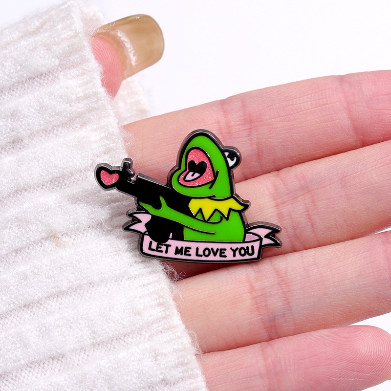 Lucu Lucu Kodok Let Me Love You Enamel Keras Pin Shiny Love Sniper Bros Laple Lencana Kartun Anime Perhiasan Untuk Teman