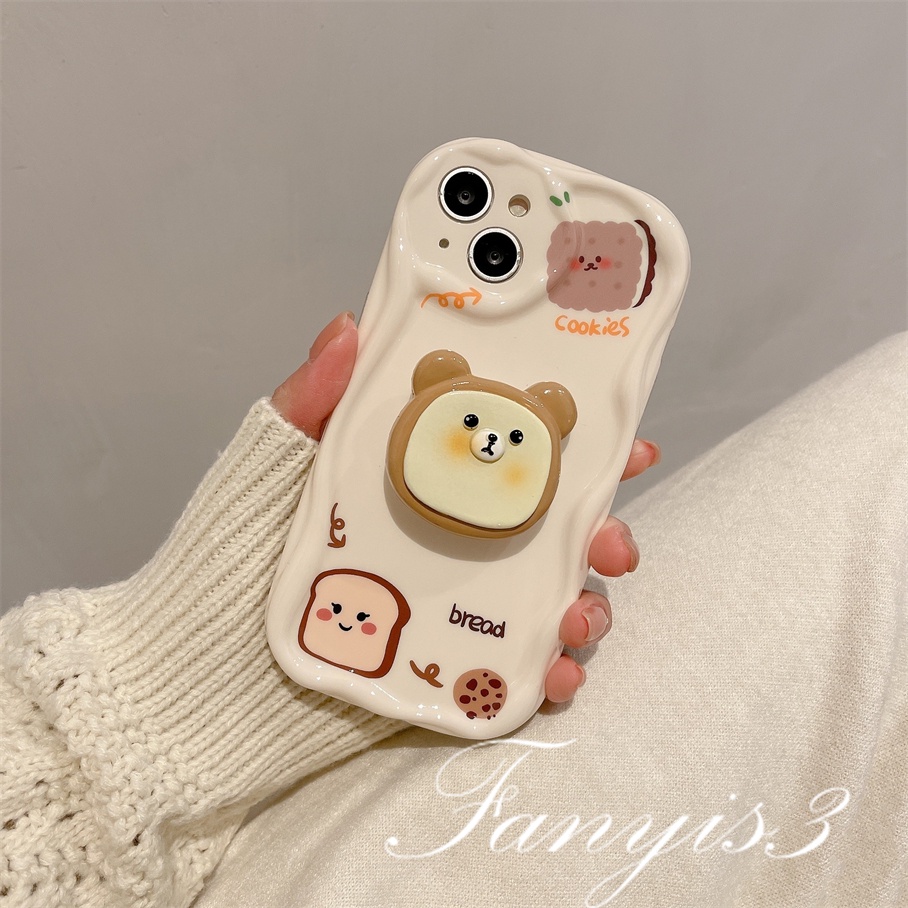 OPPO A78 A17 A17k A57 A77 A77s A76 A96 A16 A16s A15s A5s A7 A3s A5 A9 2020 A54 A74 A95 A94 A93 A53 A33 2020 Bear Bracket Wavy Curved Edge Phone Case TPU Soft Cover Dengan Braket Kipas