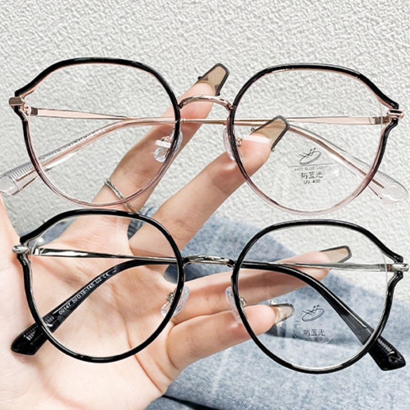 (YUZHU) Kacamata TR Mata Kucing Mode Baru Korea Bingkai Putaran Fashion Anti Cahaya Biru Eyeglasses Unisex