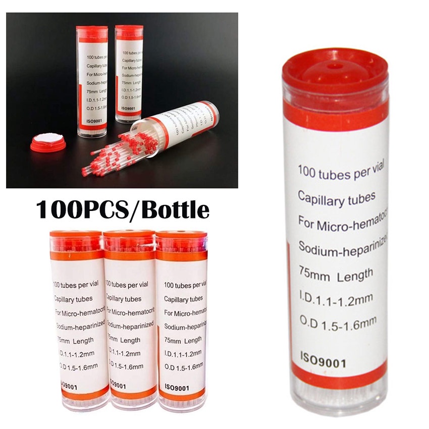 100Pcs Tabung Pipa Kapiler Hematokrit / Micro Haematocrit / Tabung Hematokrit Mikro Kapiler