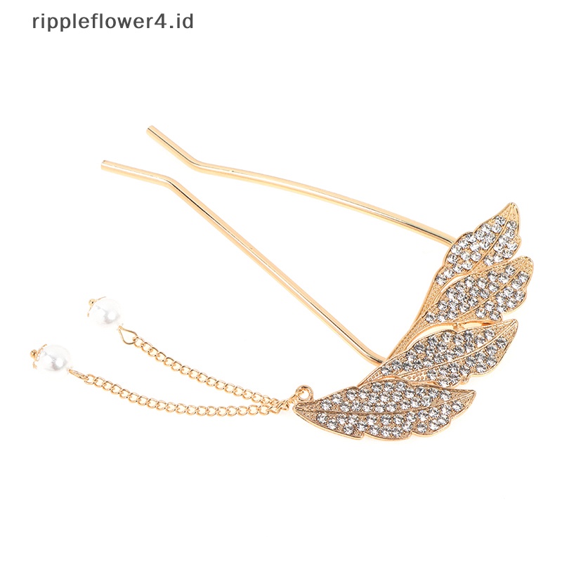 {rippleflower4.id} Hairclip Bentuk U Berlian Imitasi Jepit Bulu Rumbai Mutiara Jepit Rambut Artefak Rambut~