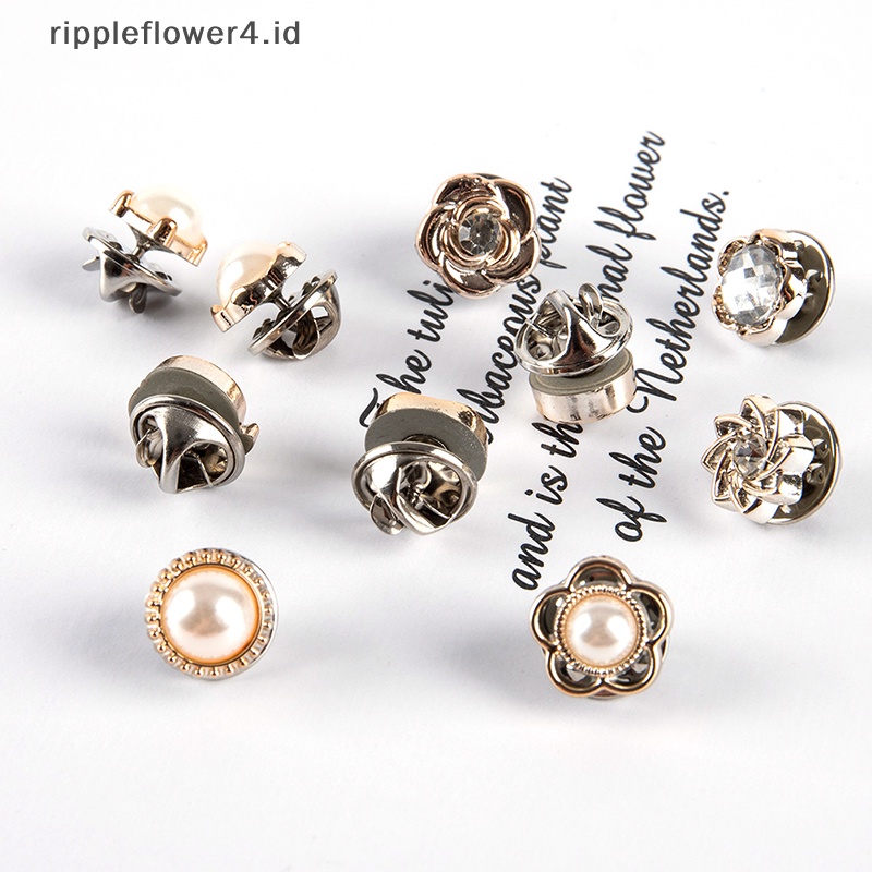 {rippleflower4.id} 10pcs Button Brooch Set Fashion Mutiara Berlian Imitasi Pin Mantel Aksesoris Baju~