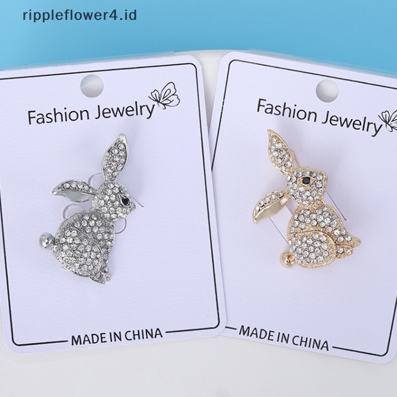 {rippleflower4.id} Bros Kelinci Berlian Imitasi Lucu Musim Dingin Fashion Hewan Pin Zodiak Aksesoris Dekorasi Tahun Baru High Quality~