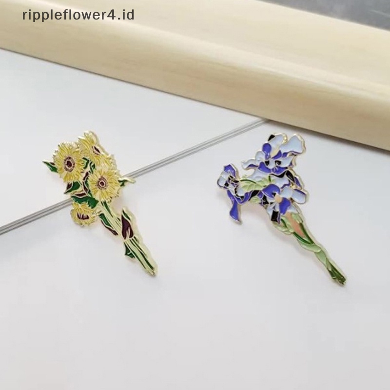 {rippleflower4.id} Lapel Pin Lencana Van Gogh Bunga Matahari Iris Bros Bunga Topi Pin Logam Untuk Pakaian Enamel Pin Lencana Untuk Hadiah Ransel Untuk Wanita~
