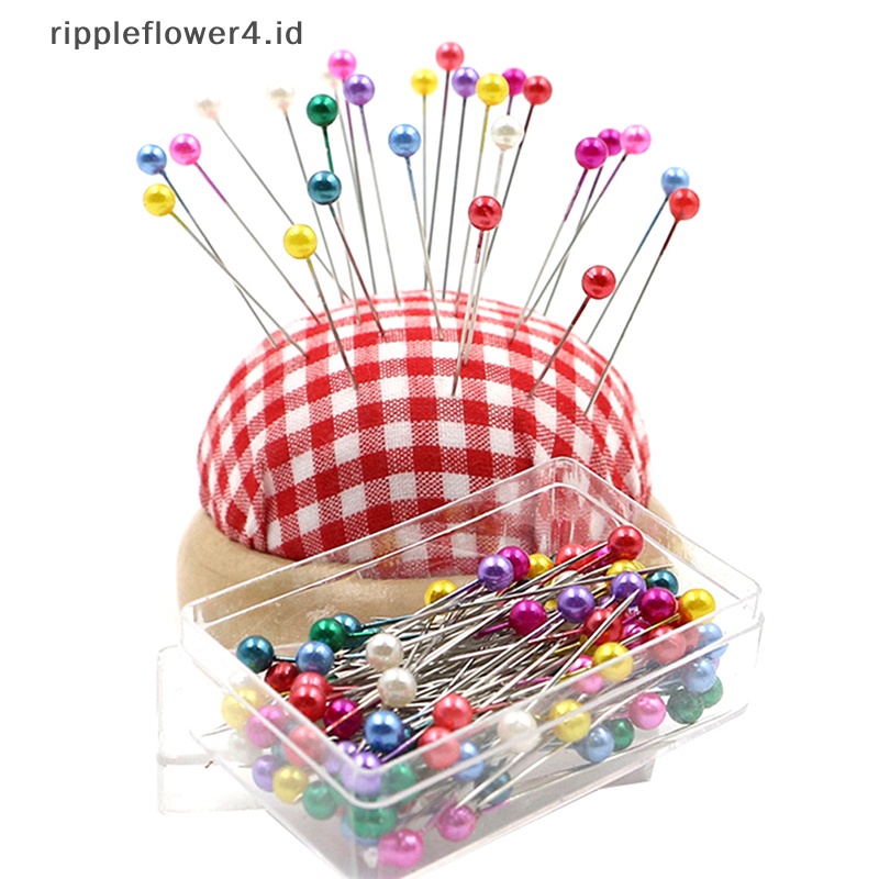 {rippleflower4.id} 100pcs /box Klip Jilbab Mutiara Bulat Panjang Bros Pin Jilbab Logam Tajam Untuk Syal~