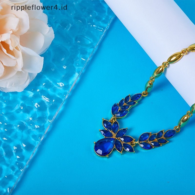 {rippleflower4.id} Kristal Bunga Kalung Anting Pengantin Set Perhiasan Paduan Akrilik Kalung Dua Potong Set Untuk Wanita Pesta Jewellery Female~