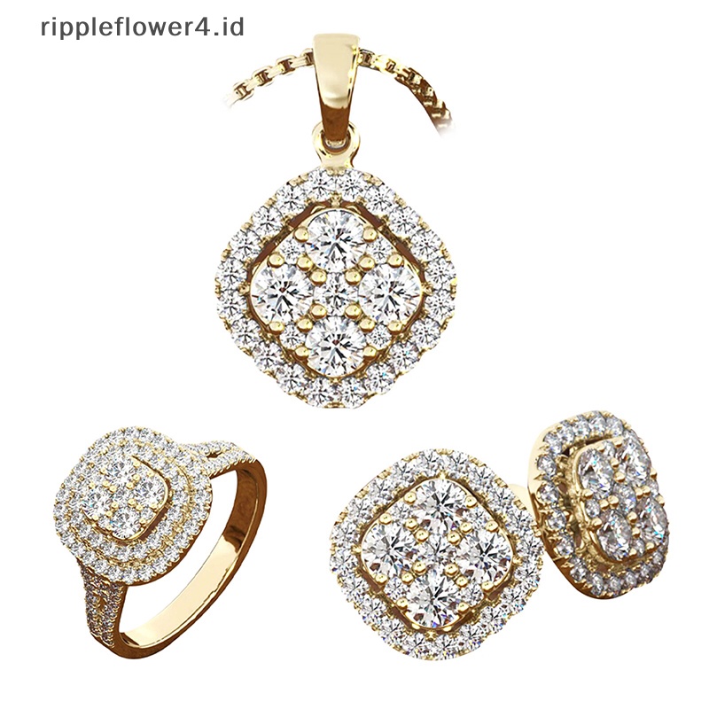 {rippleflower4.id} 3pcs /Set Gaya Baru Delapan Hati Dan Delapan Panah Cincin Pertunangan Anting Kalung Tiga Potong Set Untuk Wanita Perhiasan Pesta Pertunangan~