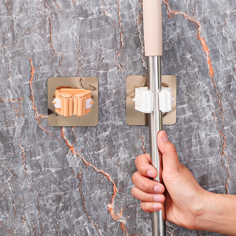 Portable Wall Mounted Detachable ABS Mop Holder/ Klip Penyimpanan Sapu Tanpa Perekat Diri Meninju/ Rumah Sikat Payung Serbaguna Organize Rack