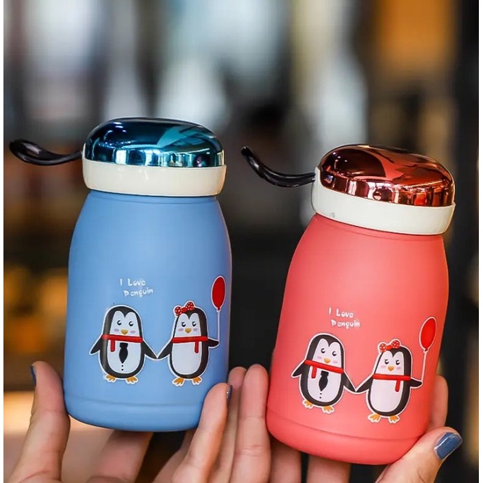 GOS -H414- Botol Minum Kaca Model Pinguin - Botol Minum Anak Lucu - Botol Minum Pinguin Cute 380ml