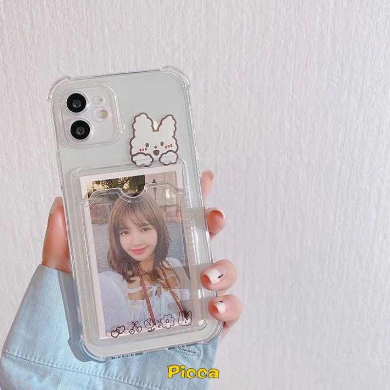 IPHONE Case Tas Kartu Kartun Beruang Kelinci Compatlble Untuk Iphone11Xr 7Plus 11 12 13 14 Pro MAX X XS MAX 6 6s 7 8 Plus SE 2020kotak Beruang Dompet Slot Transparan Shockproof Cover