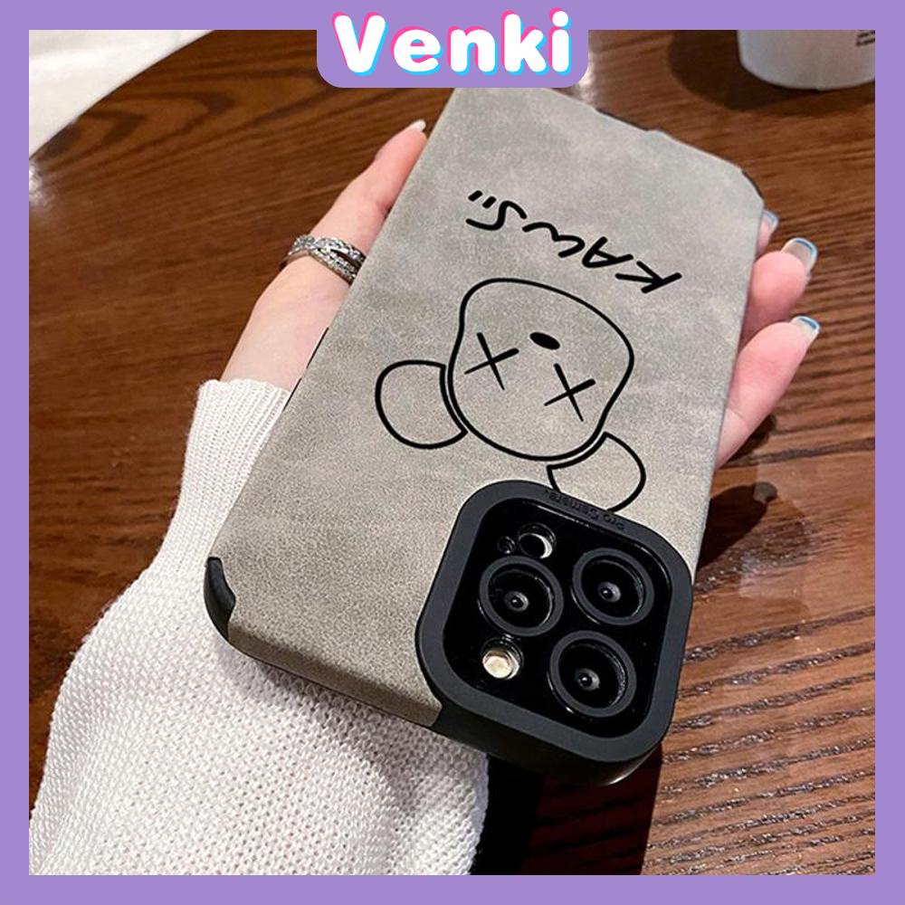 VENKI - Untuk iPhone 11 iPhone Case Kulit Dilaminasi Pupil Mata Suede Phone Case  Soft Shockproof Airbag Case Pelindung Kamera Cute Bear Kompatibel dengan iPhone 14 13 Pro max 12