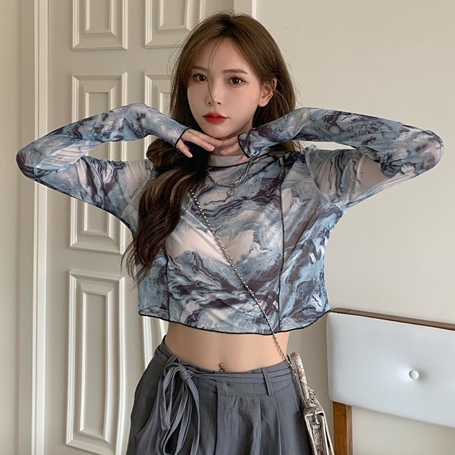 Nicebra Korean Style Transparent ANTI-UV Long Sleeve Tulle Blouse Atasan Lengan Panjang Wanita 4091