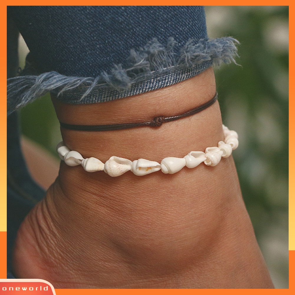 [WOD] 2pcs /Set Wanita Bohemia Shell Kaki Rantai Gelang Kaki Ankle Bracelet Barefoot Jewelry