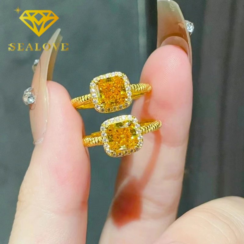 Cincin Titanium Wanita Anti Karat Asli Berlian Kristal Kuning Emas 18K Mewah Cantik Korea Aksesoris Perhiasan