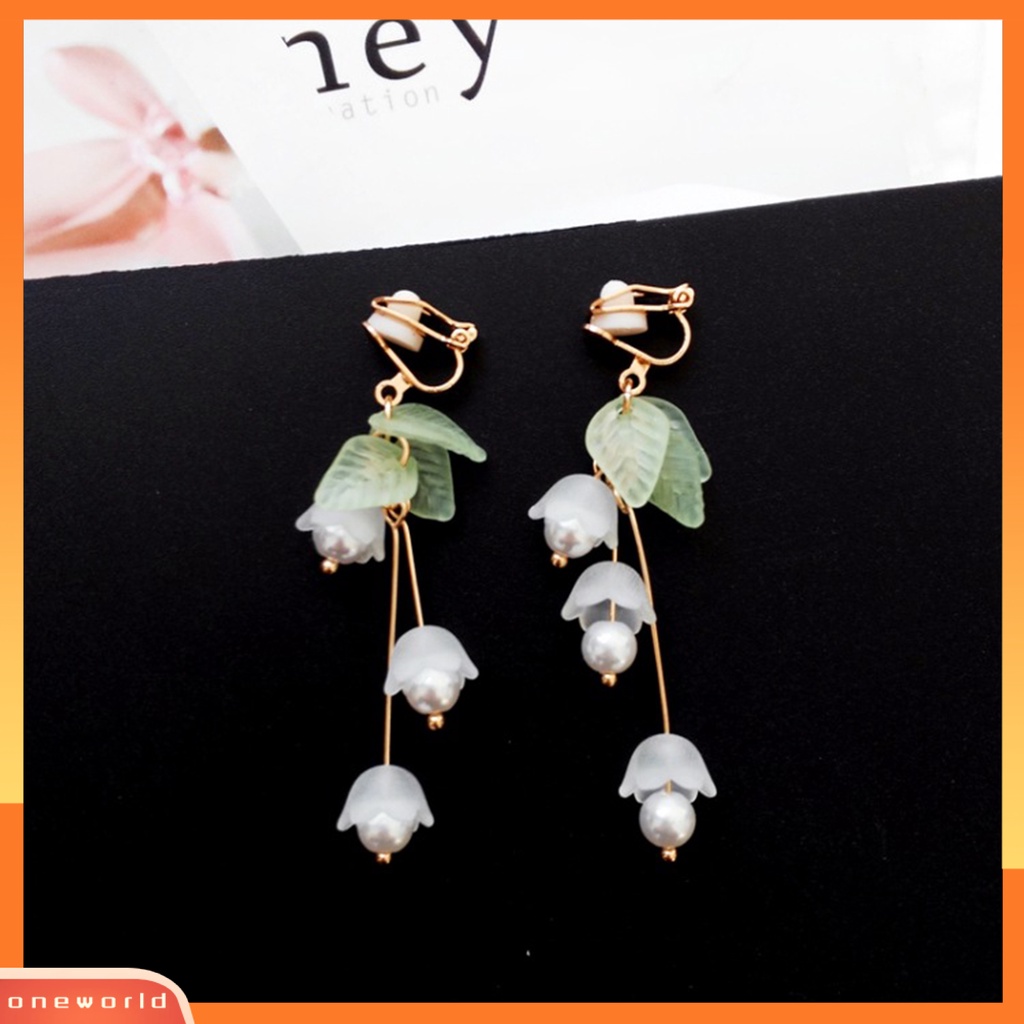 [WOD] 1pasang Menjuntai Anting Mori Desain Eye-catching Hias Aestheticisme All-match Perhiasan Hadiah Mutiara Imitasi Dekorasi Lili Valley Bunga Wanita Drop Earrings Ear Clip