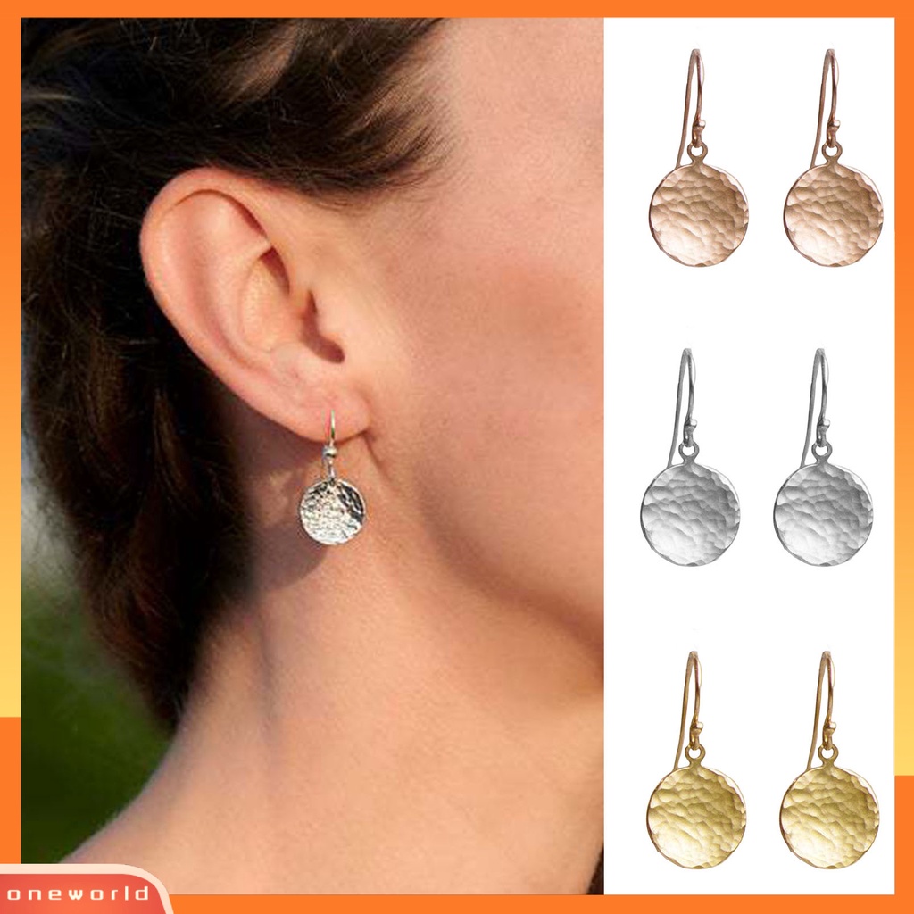 [WOD] 1pasang Anting Menjuntai Tidak Rata Plating Metal Round Sheet Hook Earrings Untuk Pesta Perjamuan Pernikahan Prom