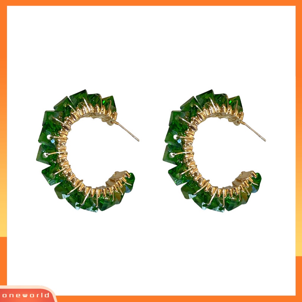 [WOD] 1pasang Anting Hoop Geometris Temperamen Hias Menarik All-match Perhiasan Hadiah C-shaped Emerald Green Kristal Imitasi Fashion   Anting Lingkaran Wanita Untuk Dipakai Sehari-Hari