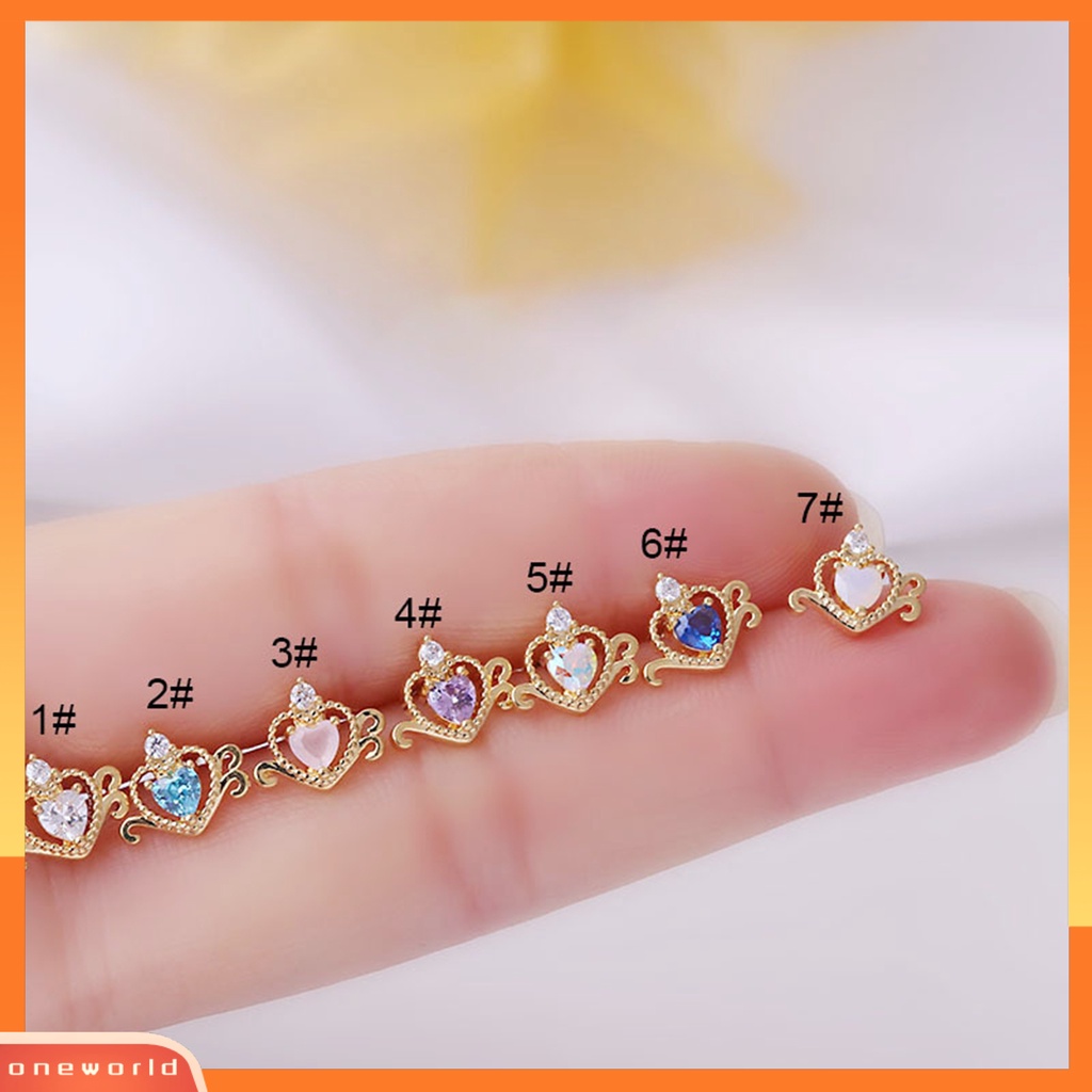 [WOD] 1pc Stud Earring Cubic Zirconia Hias Mengkilap Elegan Geometris Electroplating Wanita Berongga Jantung Telinga Stud Tulang Rawan Anting Perhiasan Dekorasi Hadiah Untuk Pacaran