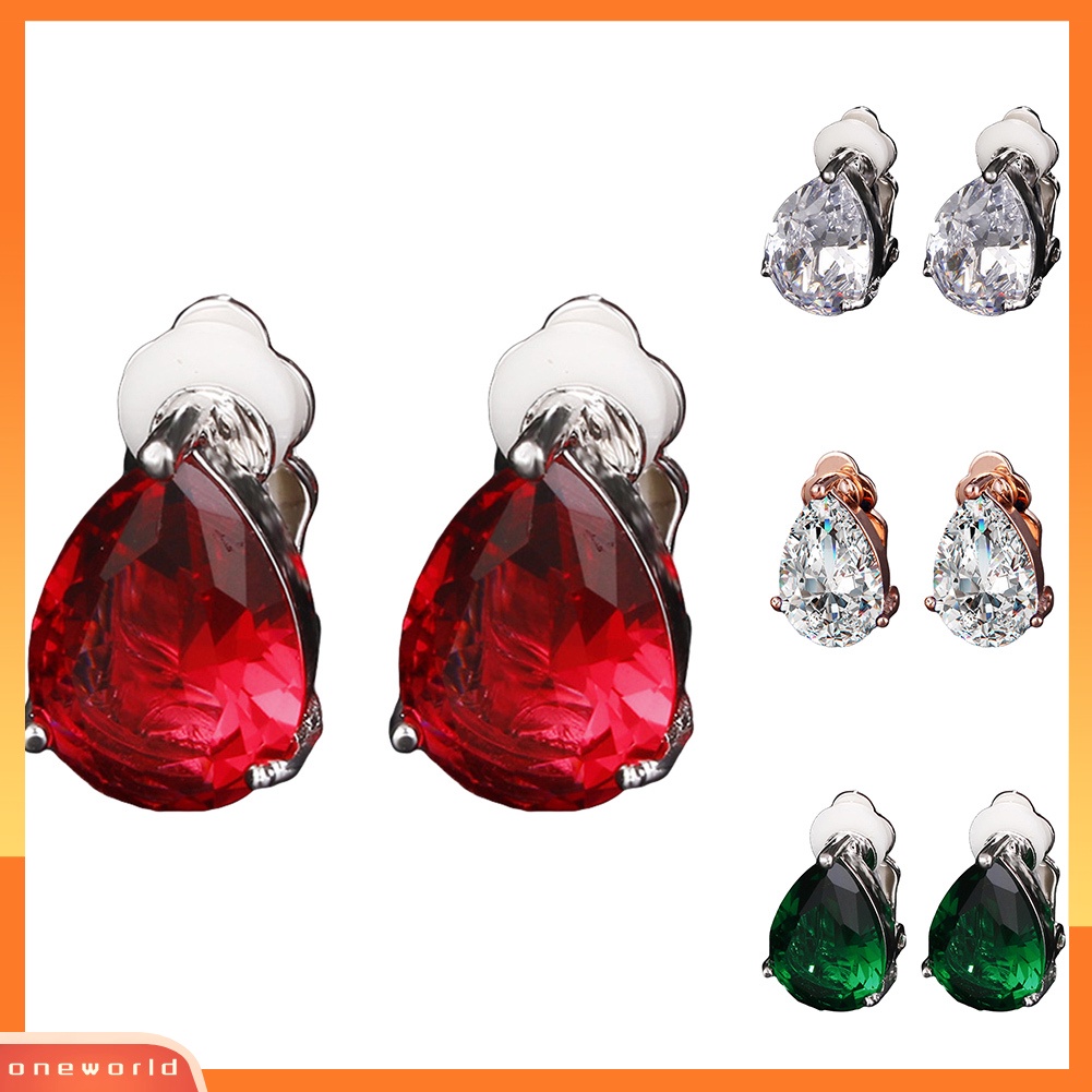 [WOD] Fashion Wanita Tetesan Air Cubic Zirconia Klip On Anting Pesta Perhiasan Hadiah