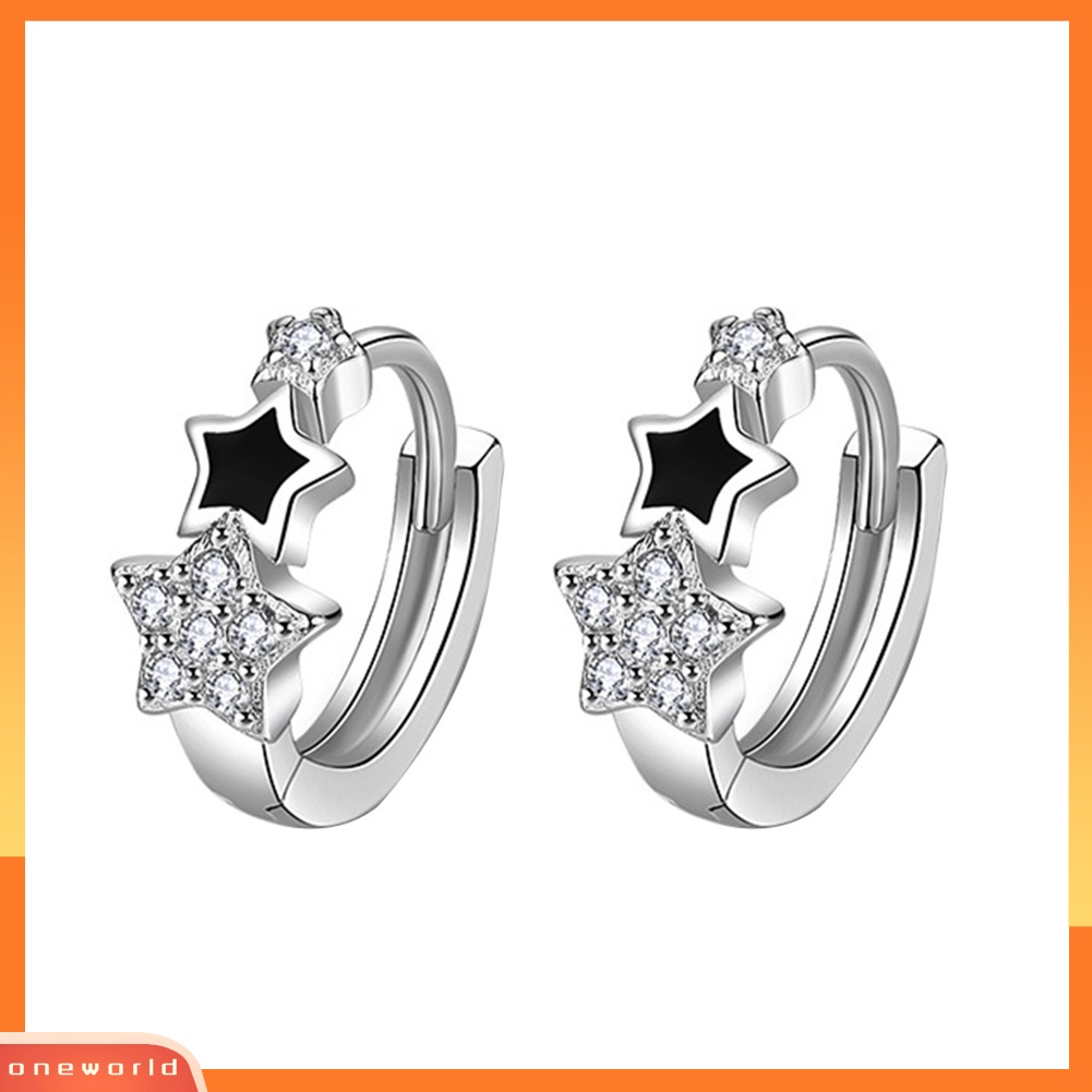 [WOD] Wanita Cubic Zirconia Hias Bintang Huggie Anting Fashion Tindik Perhiasan Hadiah