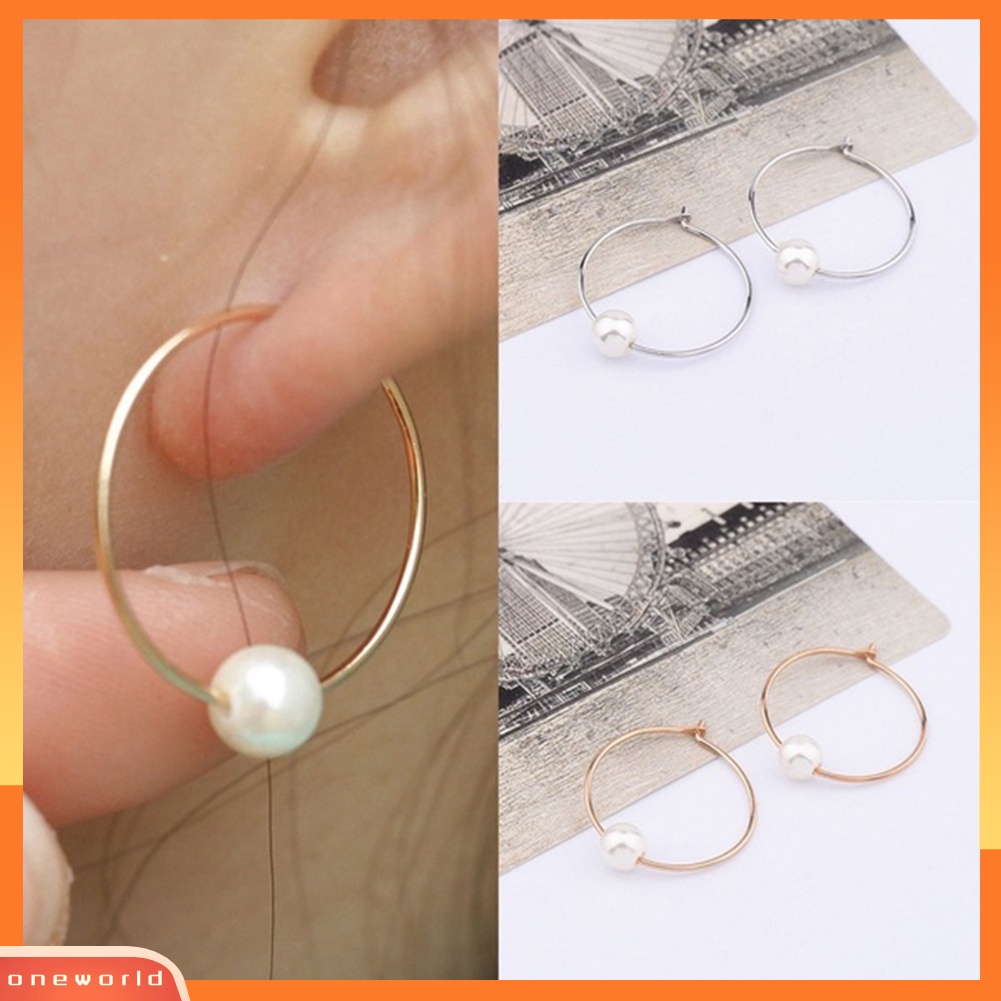 [WOD] Fashion Wanita Mutiara Imitasi Pesona Huggie Hoop Earrings Pesta Perhiasan Hadiah Ulang Tahun