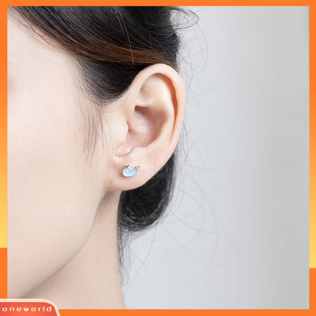 [WOD] 2pcs Ear Studs Bentuk Ikan Paus Liontin Telinga Fashion Lapis Perak Tidak Alergi Untuk Pacaran