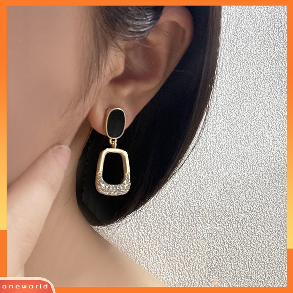 [WOD] 1pasang Anting Wanita Perhiasan Berlian Imitasi Persegi Gaya Korea Geometris Menjuntai Earrings Untuk Pesta Cocktail