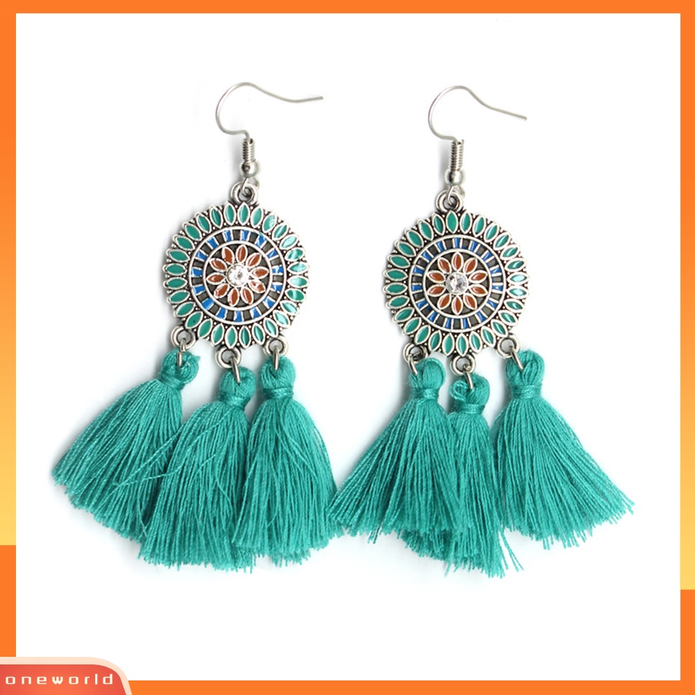 [WOD] Boho Bunga Matahari Rumbai Panjang Menjuntai Statement Earrings Ear Hook Wanita Perhiasan