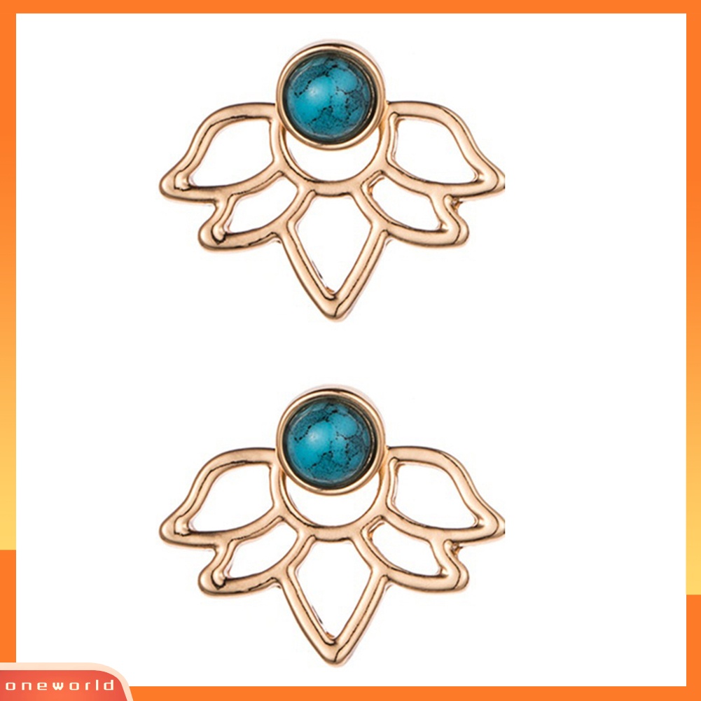 [WOD] Boho Berongga Lotus Bunga Bead Ear Stud Earrings Jaket Telinga Wanita Gadis Perhiasan