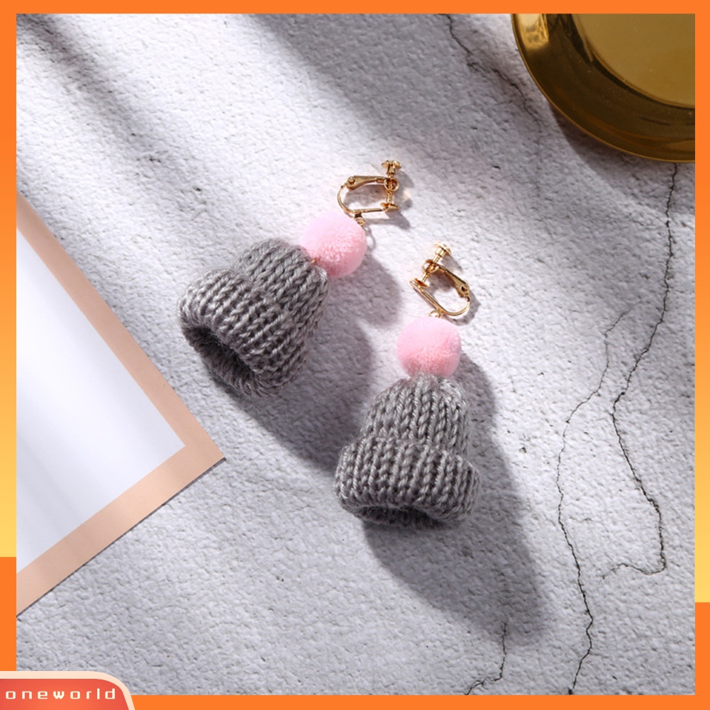 [WOD] Wanita Manis Pompom Topi Kupluk Menjuntai Klip Kait Anting Hadiah Perhiasan Natal