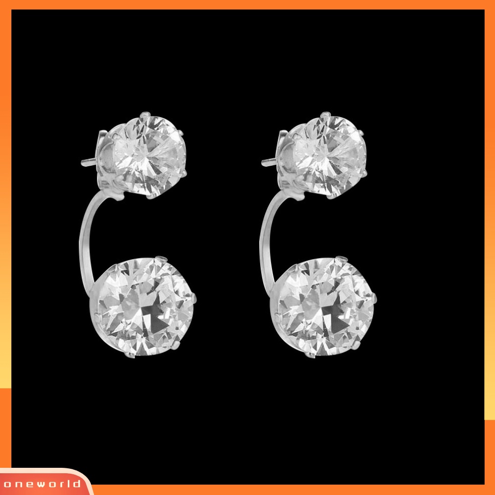 [WOD] Fashion Wanita Ganda Cubic Zirconia Drop Ear Jaket Tindik Anting Perhiasan