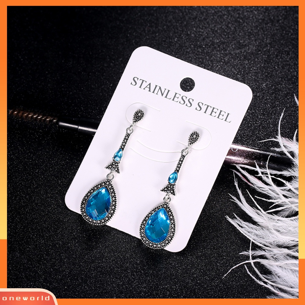[WOD] Vintage Wanita Berlian Imitasi Bertatahkan Panjang Menjuntai Anting Tetesan Air Eardrops Perhiasan