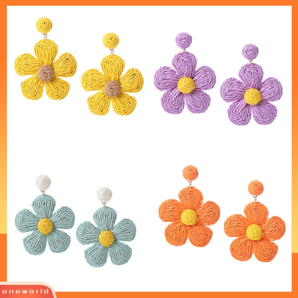 [WOD] 1pasang Anting Wanita Bunga Warna Cerah Perhiasan Gaya Liburan Floral Drop Earrings Untuk Pantai