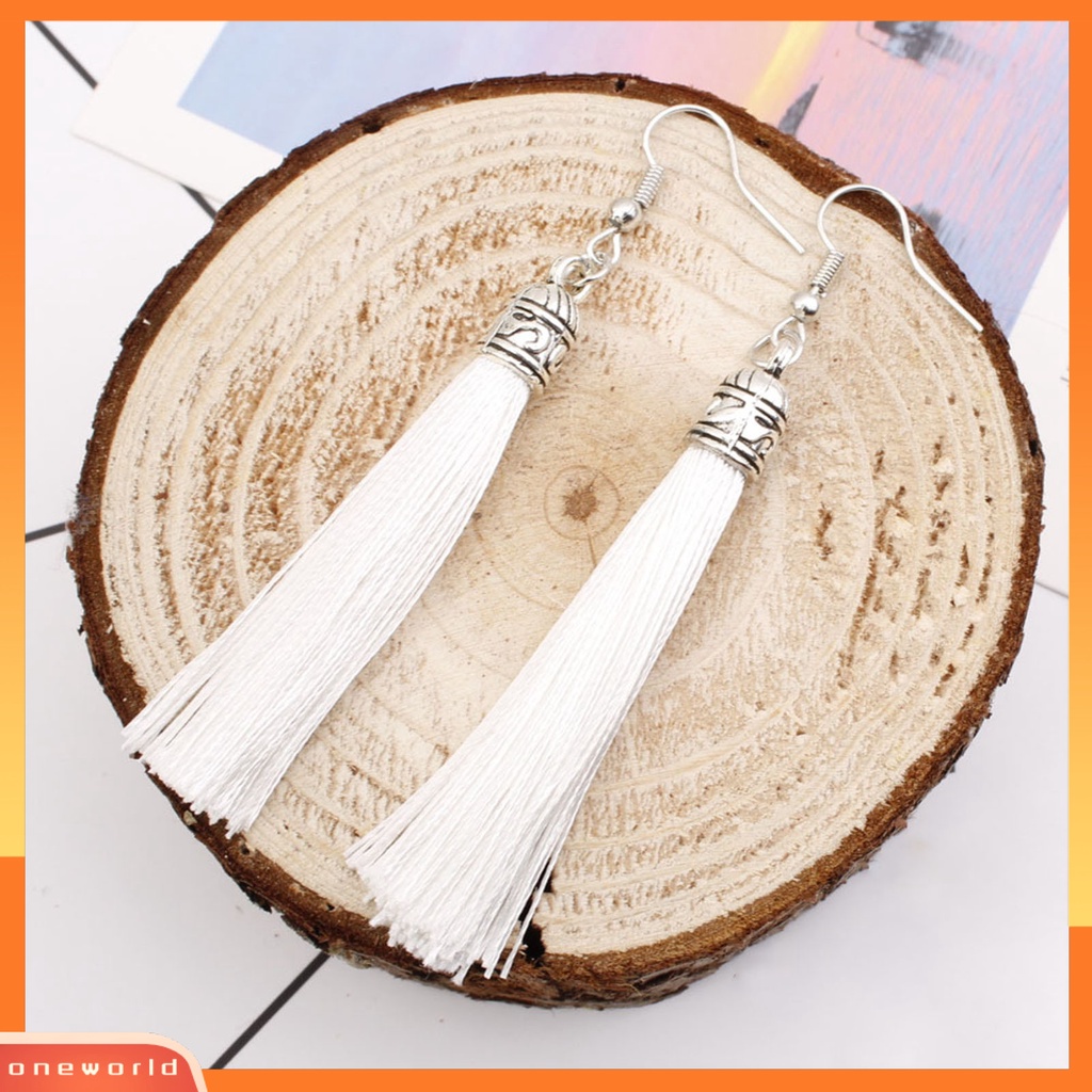 [WOD] 1pasang Anting Kait Bohemian Artistik Benang Katun Fringe Desain Menjuntai Earrings Aksesoris Telinga