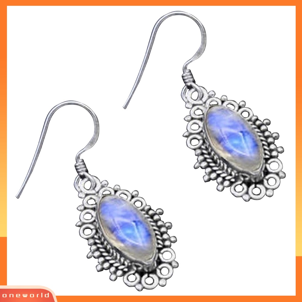 [WOD] Wanita Vintage Faux Moonstone Hias Kait Anting Perjamuan Dekorasi Perhiasan Hadiah