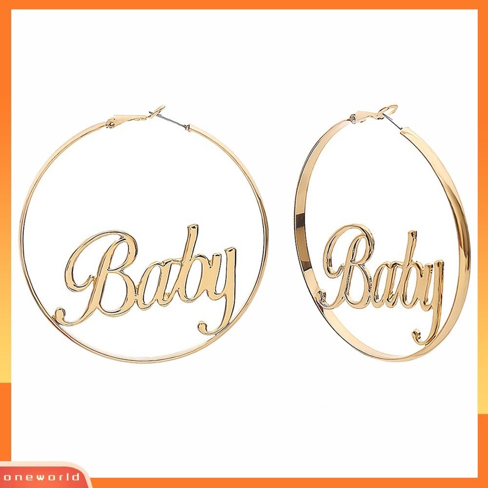[WOD] Wanita Geometris Femme Bayi Huruf Berongga Hoop Lingkaran Anting Pernyataan Perhiasan
