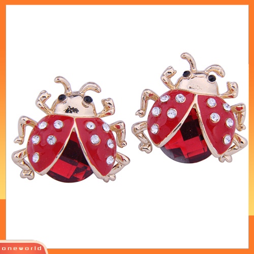 [WOD] Wanita Lucu Ladybird Bentuk Berlian Imitasi Ear Stud Kumbang Ladybug Hadiah Anting