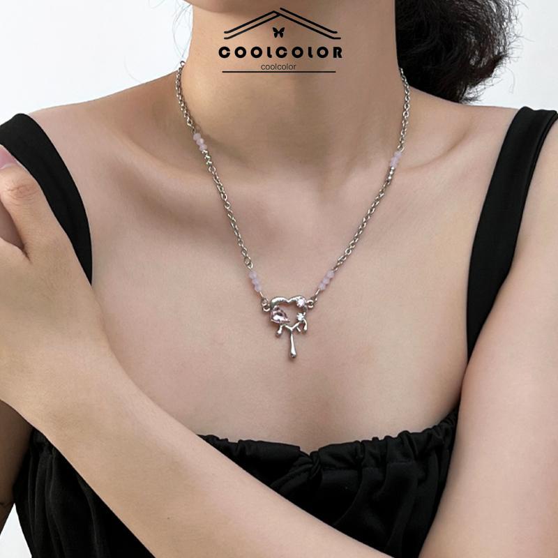 COD❤️Kalung Pendek Pendek Mewah Premium Pink Zirkon Manis Keren Kalung Cinta Tetesan Cair- cl