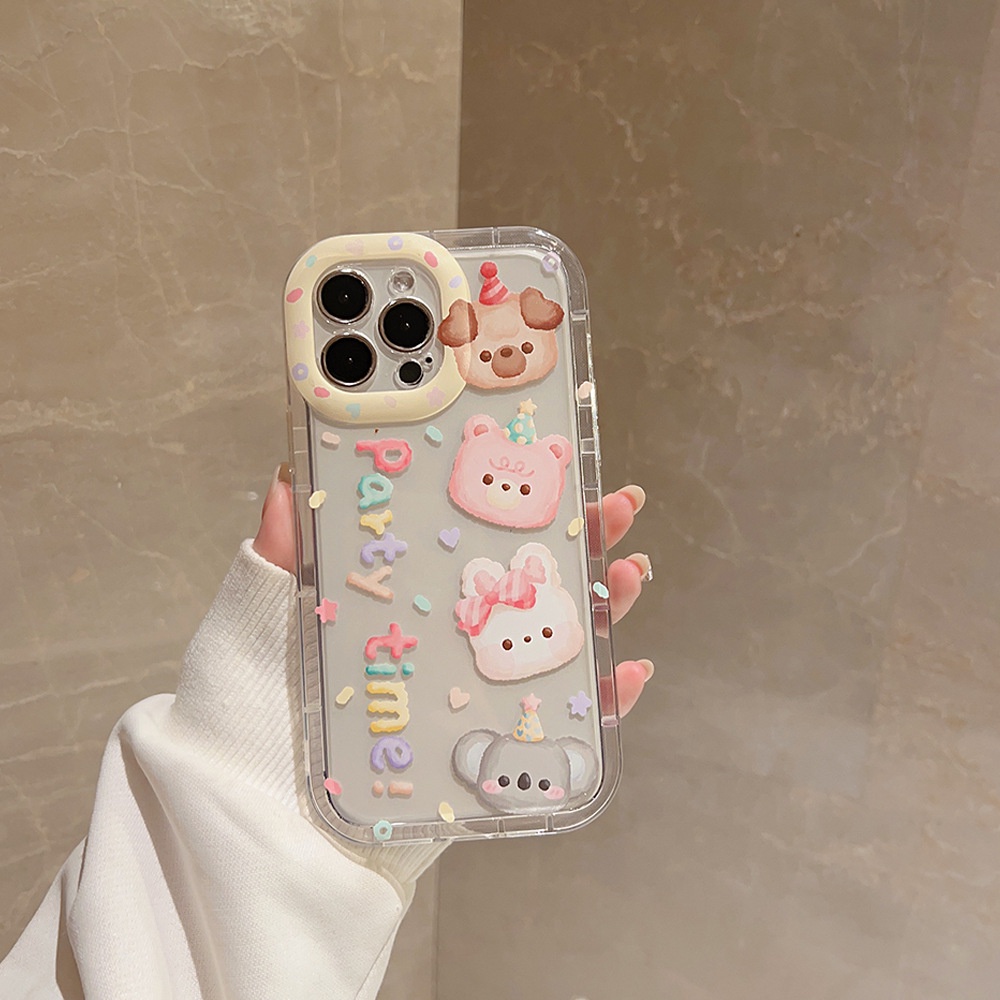 IPHONE Kartun Teman Hewan Lucu Pesta Waktu Shockproof Transparan Lembut Phone Case TPU Covers Untuk Iphone11 12 13 14 PLUS PRO MAX