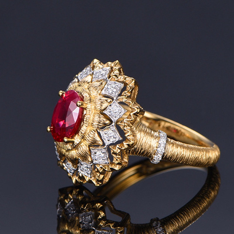 Itali Retro Abad Pertengahan Perjamuan Perhiasan Simulasi Merpati Darah Ruby Cincin Buatan Tangan Kawat Menggambar Cincin Emas Untuk Wanita