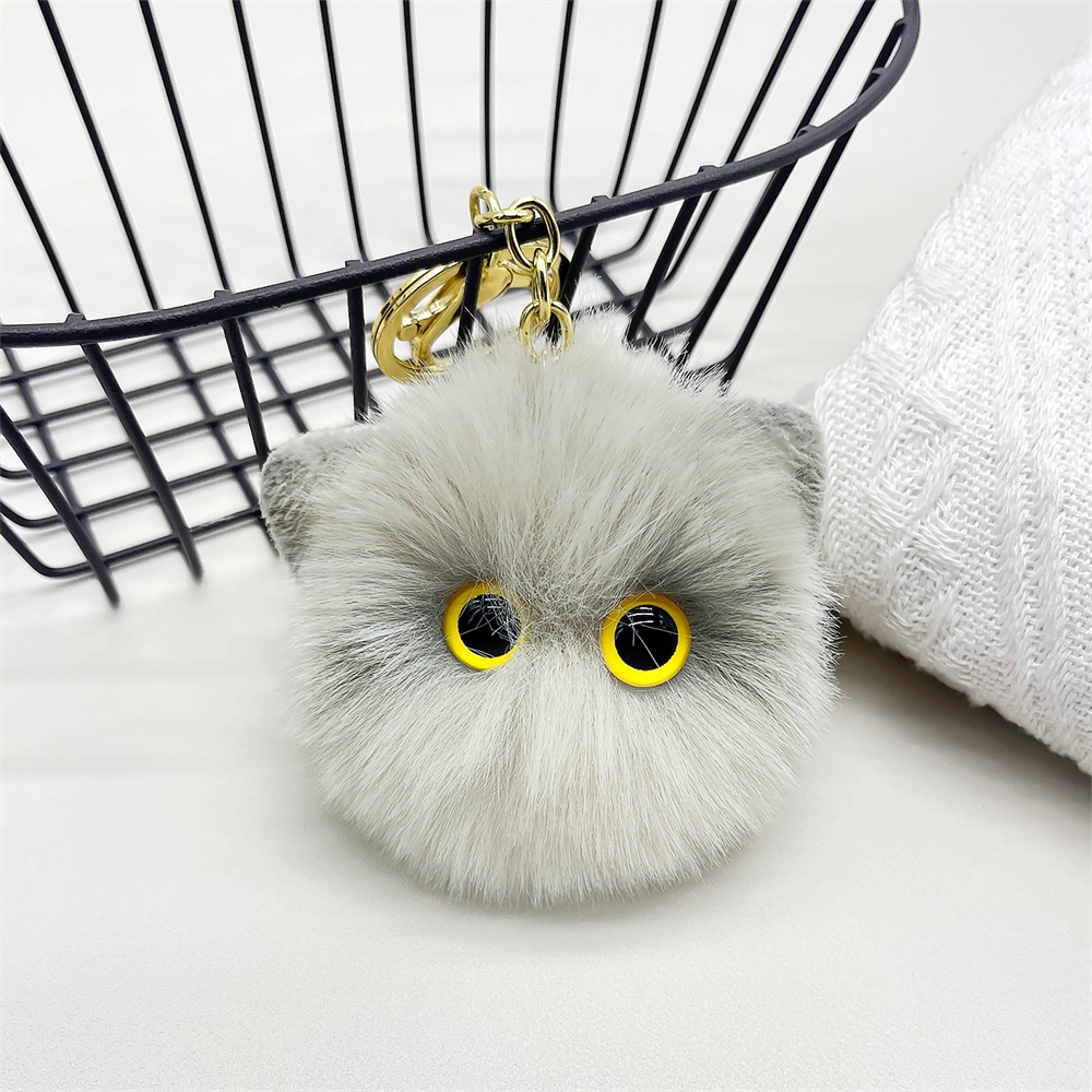 Gantungan Kunci Kepala Kucing Mewah Lucu Sweet Pompom Animal Keyrings Untuk Wanita Fashion Handbag Charms Aksesoris Hadiah Liburan Souvenir