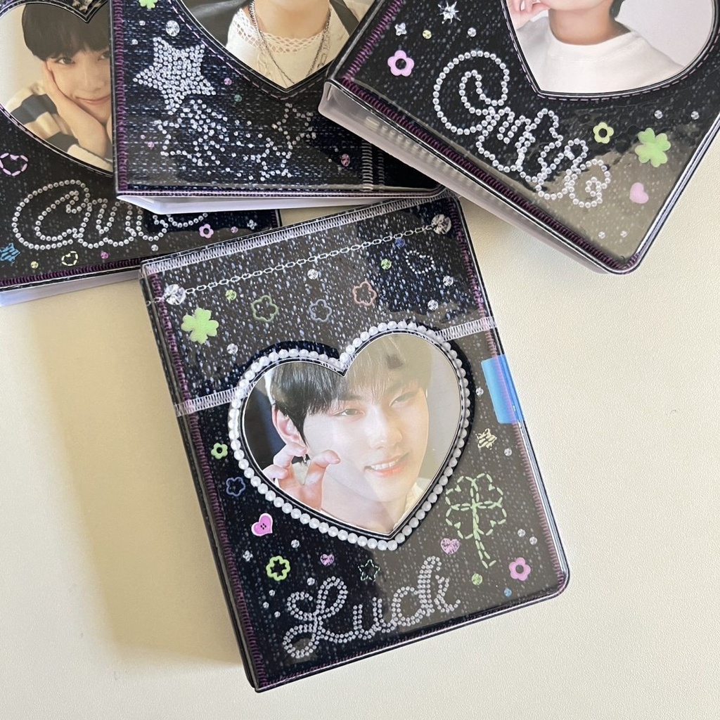 Galicici Korea Gaya Manis Denim Gaya Dua Istana Grid Card Album/Love Bean Album Three Inch Polaroid Small Card Storage Protection Album